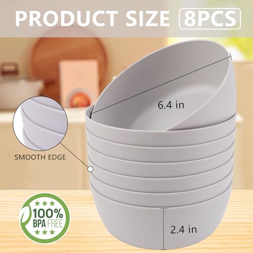 EI 8pcs Wheat Straw Bowls Set,Unbreakable Reusable Plastic Bowls,BPA-Free Lightweight Cereal, Salad & Soup Bowls,Ideal for Breakfast, Picnic, Party or Dinner - color: Grey Wheat Straw Bowls