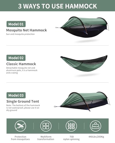 Camping Hammock Tent with Mosquito Net and Sunshade, Extra Large for 2 Person, Lightweight Hanging Hammocks Tree Straps, Bivvy Ground Tent for Outside, Hiking, and Travel - color: Hammock-green