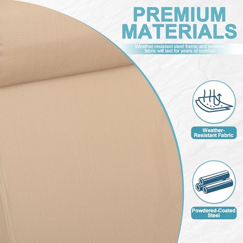 Outdoor Chaise Lounge Chair with 4-Position Adjustable Backrest, Patio Folding Sun Tanning Chair, Pillow & Cup Holder, Portable Recliner Sunbathing Lounger Chairs for Pool Beach Lawn Garden (Beige) - color: Beige