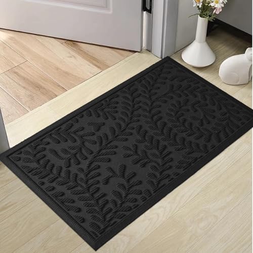 HIYARD Front Door Mat, Absorbent Dirt Trapping Welcome Door Mat Indoor Outdoor, Non Slip Entry Mat, Indoor Outdoor Door Mats, Fade Resistant, Low Profile Doormat for Entryway, 29×17, Black - color: Black, size: 1'5" x 2'5" (Rectangular)