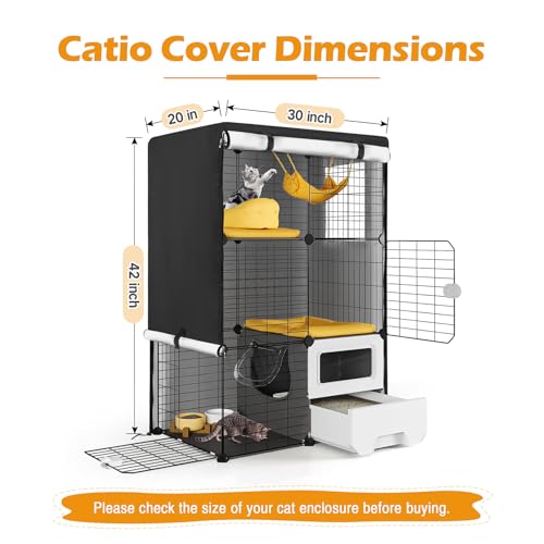 Catio Cover, 30" L x 20" W x 42" H Waterproof Cover for Outdoor Cat Enclosure, 420D Cat Cage Cover for Oneluck Cats Cages, Black (Catio Not Included) - size: 30.0"L x 20.0"W x 42.0"H