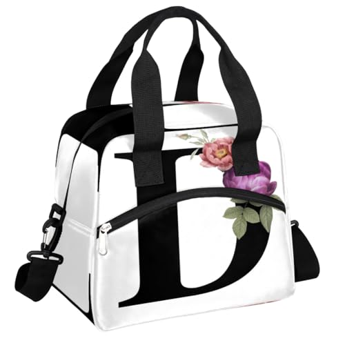 Letter D Insulated Lunch Bag for Women Men Reusable Waterproof Lunch Box Cooler Tote Bag One shoulder portable meal bag Portable Adult Lunchbox for Work Picnic Hiking Beach - color: Letter D