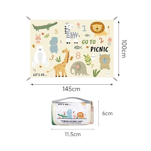 Pocket Picnic Blanket – 39″x 57″ Portable Sandproof Lightweight Camping Tarp Compact Pocket Blanket with Windproof Sand for Beach, Camping & Hiking (Animals) - color: Animals