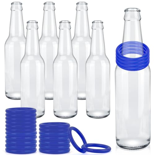 30 Pcs Ring Toss Game Carnival Game Set Include 24 Plastic Throw Rings and 6 Glass Bottles for All Occasions and Events, Summer Backyard Fun, Beach, Carnival Party Favor - color: Blue, size: 2.36"
