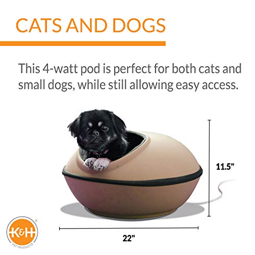 K&H Pet Products Thermo-Mod Dream Pod Heated Pet Bed Tan/Black 22" 4W