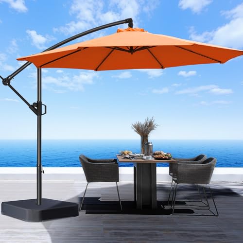 HOMSHADE 10ft Offset Patio Umbrella with Base Included, Cantilever Offset Hanging Patio Outdoor Market Umbrella UPF50+ UV Protection with Easy Tilt and Crank for Pool Deck and Garden(Neon Orange) - color: Neon Orange