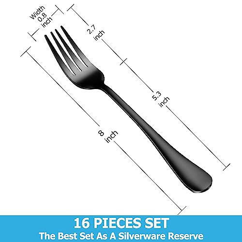 16 Piece Black Dinner Forks Set, Food-Grade Stainless Steel Silverware Forks, Cutlery Fork, Metal Fork for Home, Kitchen or Restaurant, Mirror Polished, Dishwasher Safe - 8 Inch - size: 16pcs-black