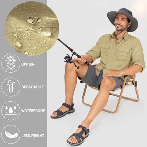 Mens Safari Shirts Long Sleeve UV Protection Hiking Fishing UPF 50+ Quick Dry Camping Travel Shirts - color: Mud, size: 3X-Large