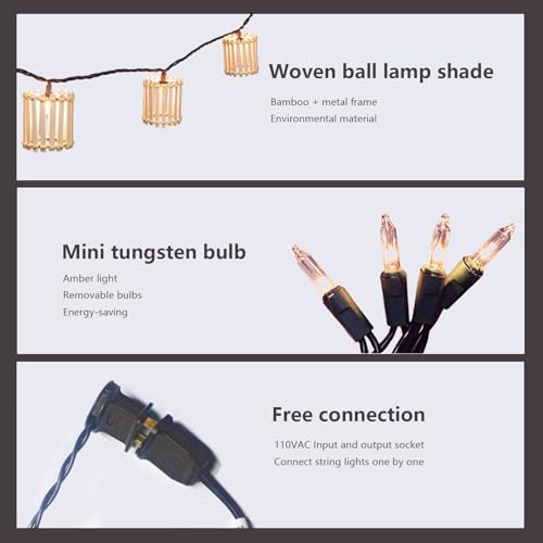 Outdoor-String-Lights-Waterproof, Bamboo Lantern String Lights for Patio, Garden, Porch, Balcony, Gazebo Decorative (Bamboo) - style: Bamboo