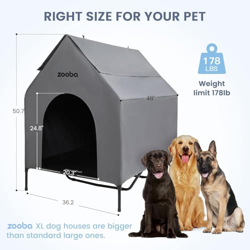Zooba 48" XL Outdoor Dog House – Weatherproof Elevated Pet Shelter, Breathable Mesh & Steel Frame, Easy to Assemble & Clean, Large Dog Houses for All Seasons (Grey) - color: Grey, size: XLarge: 48 inch