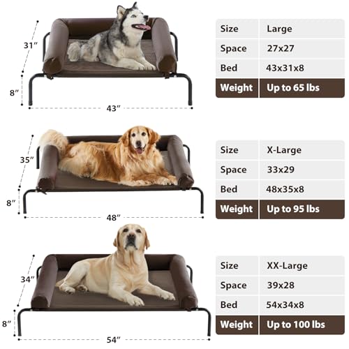 RRPETHOME Elevated Cooling Dog Bed,Raised Dog Cots Beds for Large Dogs,Outdoor Pet Bed for Large Dogs,Chew Proof Portable Cooling Pet Cot Skid-Resistant Feet,Frame with Breathable Mesh - color: Brown, size: 54.0"L x 34.0"W x 8.0"Th