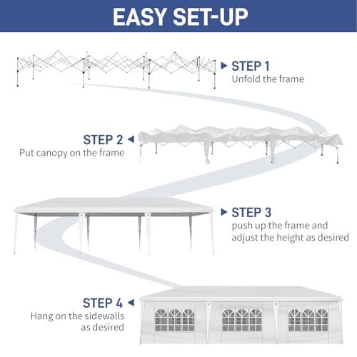 VINGLI 10x30 Pop Up Canopy Tent with Sidewalls, Outdoor Gazebo Canopy Tent, Patio Event Tents Outdoor Event Shelter for Parties (White) - color: White, size: 10x30