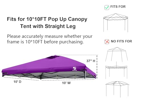 10x10 Pop Up Canopy Replacement Top Cover with Air Vent for Straight Leg Canopy Tent, Waterproof for Outdoor Garden Patio Camping Sun Shade (Purple) - color: Purple