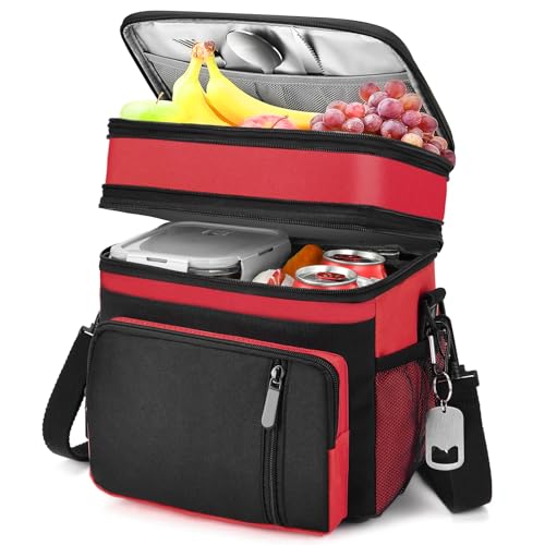 Lunch Box & Lunch Bag for Men Women, Large Insulated Adult Lunch Box, Leakproof Cooler Lunchbox with Bottle Opener for Work Picnic Beach, 16L, Red - color: Red