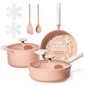 CAROTE Pots and Pans Set Nonstick, Ceramic Cookware Set, Pink Cooking Set Kitchen Induction Set with Steamer, PFAS PTFE Free,9 Piece - color: Pink, size: Stockpot