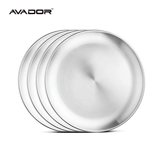 Avador® 18/8 Stainless Steel Products for Dining | Camping | Outdoor BPA Free Dishwasher Safe (Set of 4 Round Plates) - color: Set of 4 Round Plates