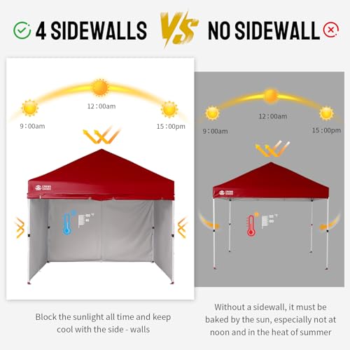 CROWN SHADES 10X10 Commercial Instant Canopy Pop Up Tent with Center Lock, 300D Fabric, 4 Sidewalls, Sto'N Go Bag, Red - color: Red, size: 10x10 Classic
