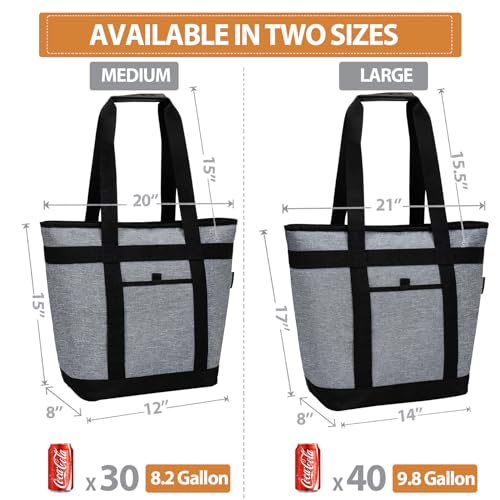 Insulated Cooler Bag, Reusable Grocery Bags for Hot/Cold Food, Thermal Food Delivery Bag for Beach, Travel, Picnics - color: Grey, size: 8"D x 20"W x 15"H