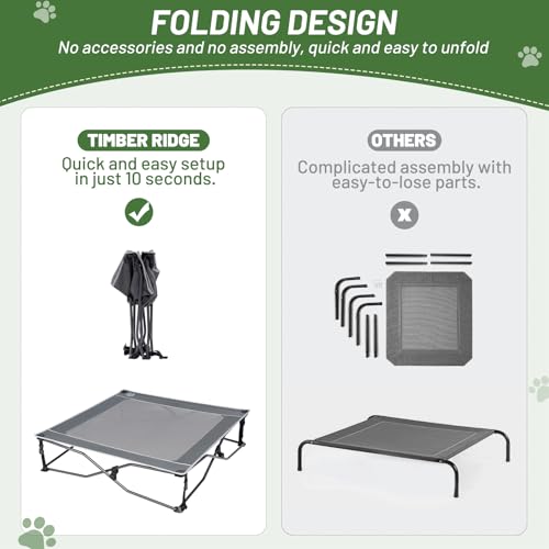 TIMBER RIDGE Outdoor Dog Bed, Cooling Elevated Dog Cot Portable Raised Pet Cot with Breathable Mesh, Foldable Pet Cot for Indoor & Outside, Grey - size: 24.8"L x 24.8"W x 8.3"Th