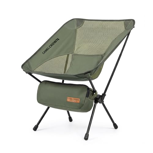 CAMEL CROWN Camping Chair Heavy Duty Backpacking Chair - Ultra-Light Folding Chair with Carry Bag, Portable Compact for Outdoor, Lawn, Hiking, Beach, Picnic - color: Army Green, size: 1 Pack