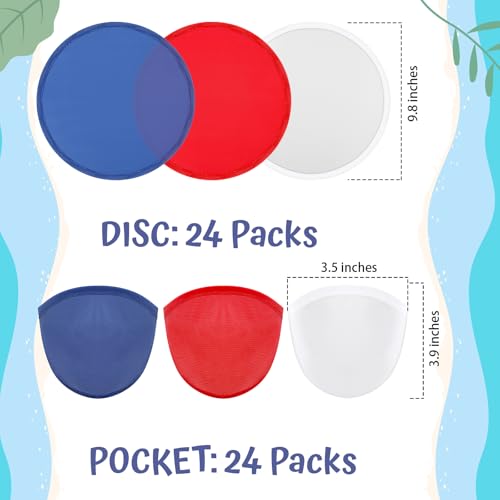 Norme 24 Pcs Foldable Flying Disc Fans with Bags Set 9.8'' Handheld Folding Fly Cooling Fans Beach Summer Flying Disc for Birthday Halloween Party Outdoor Activity Game - color: Blue, Red, White