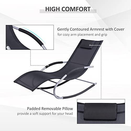Outsunny Zero Gravity Rocking Chair Outdoor Chaise Lounge Chair Recliner Rocker with Detachable Pillow and Weather-Fighting Fabric for Patio, Deck, Pool, Black - color: Black