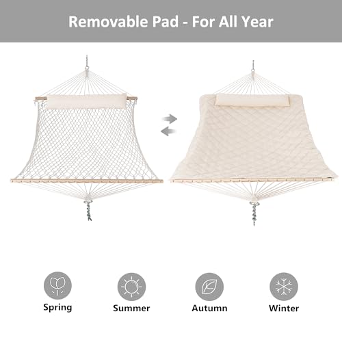 ANOW Outdoor Rope Hammock with Spreader Bars, Heavy Duty Hammock with Pad for Outdoors, 450 LBS Weight Capacity, Cream - color: Cream, size: Without Stand