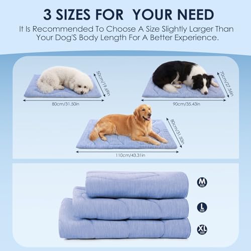 Dog Cooling Mat, Portable & Durable Cooling Mat for Dogs, Physical Heat Absorption, Anti-Slip Cooling Bed for Large Dogs 60–100 lbs (Golden Retriever, Lab, German Shepherd), 43x32 inches, Blue Wave - color: Blue, size: X-Large