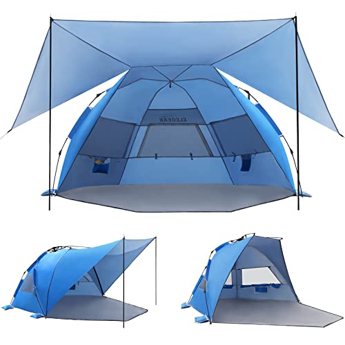 Elegear CumbreX™ Beach Tent with 360° Removable Canopy, 4-6 Person Pop Up Sun Shade Shelter, UPF 50+ Automated Installation Double Silver Coating Portable Lightweight Beach Cabana for Beach/Outdoor - color: Blue