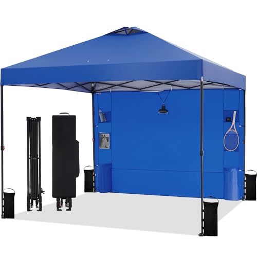 Tunbne 10'x10' Pop Up Canopy Tent with 1 Sidewall and 6 Pockets, One Push Setup, Instant Shade Tent with Vented Roof for Beach Patio Outdoor, Case, 8 Stakes, 4 Ropes, 4 Sandbags (Royal Navy, 10x10) - color: Royal Navy, size: 10x10
