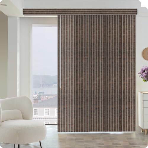 Graywind Manual Sliding Panels Natural Woven Panel Track Blinds Wand Control Window Blinds for Patio Sliding Glass Door Large Windows Width Up to 153", Custom Size (Barkwood) - color: Natural Barkwood