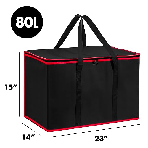 Carrywell (Not Made In China) Insulated Food Delivery Bags, XXXL Pizza Delivery and Reusable Warming Bag For Catering, Thermal Insulation Tote for Hot and Cold Food, Doordash - color: Black With Red Trim, size: 1 pack, style: Xxxl Insulated
