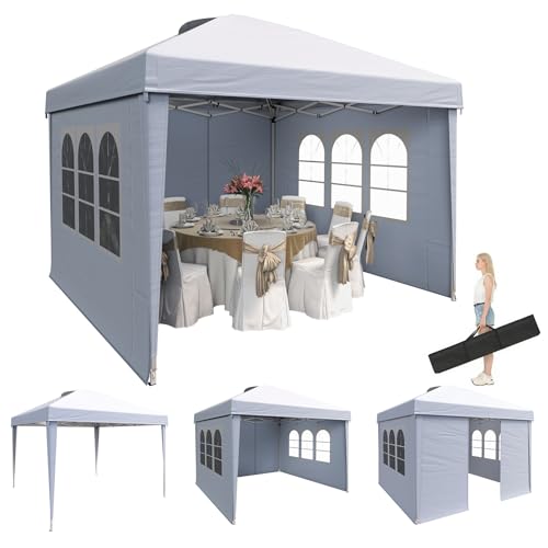 EROMMY 10x10 Heavy Duty Pop Up Canopy Tent with 4 Removable Sidewalls, Waterproof UV50+ Gazebo with Mosquito Netting, Easy Setup Instant Shelter for Backyard, Party, Wedding & Commercial Use, White - color: White, size: 10’x 10’
