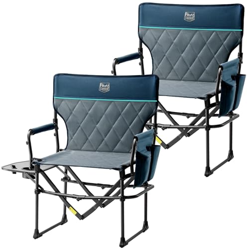 TIMBER RIDGE Aluminum Camping Directors Chair with Side Table Pocket, Portable Folding Heavy Duty Lawn Chair for Fishing Trip Picnic Concert Outdoor 400lbs, Navy 2 Pack - color: Navy-2 Set, style: Standard