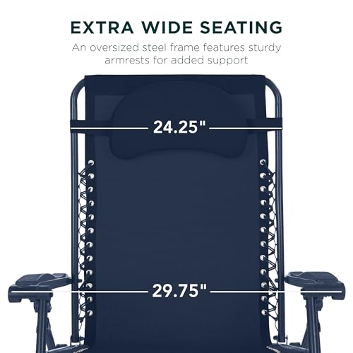 Best Choice Products Oversized Zero Gravity Chair, Folding Outdoor Patio Lounge Recliner w/Cup Holder Accessory Tray, Pillow - Indigo - color: Indigo