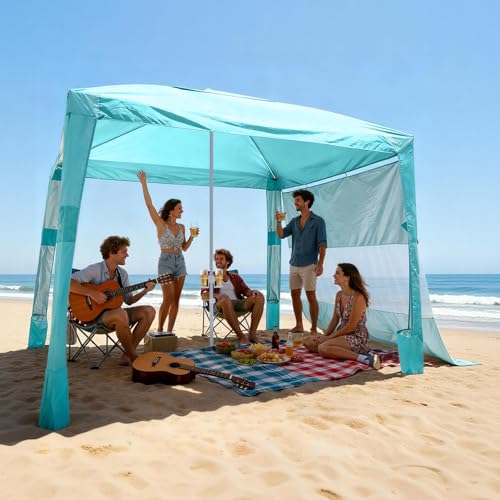 VEVOR Beach Cabana, 8 x 8 ft Beach Canopy with Side Wall, UPF 50+ Protection Easy Setup Cabana Tent with Sand Pockets, Adjustable Height Portable Shade Sun Shelter Umbrella for Family & Friends, Green - color: Green, size: 8*8