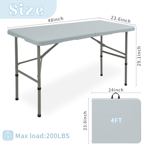 Set of 2 Folding Table 4FT Camping Table Portable Heavy Duty Plastic Rectangular Outdoor Dining Table Steel Legs Fold-in-Half with Carrying Handle for Indoor,Picnic,Party,Wedding,Events(Grey) - color: Grey