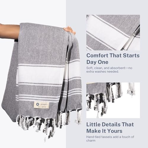 Cotton Turkish Beach Towel with Towels Oversized 36"x72" Pool Absorbent Extra Large Quick Dry Sand Travel Towel (Grey, 2 Pack) - color: Grey, size: 2 Pack