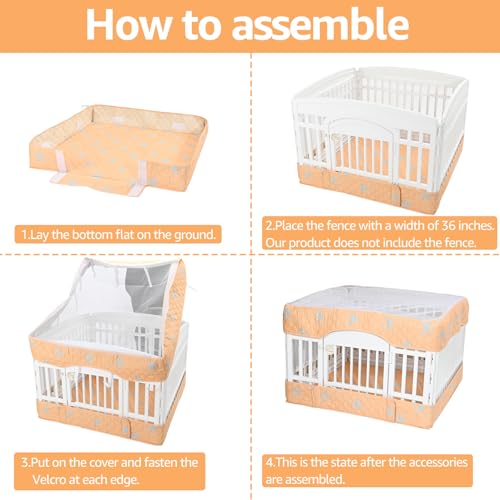 PJYuCien Dog Playpen Bottom Pad and Cover Fits for 36 Inch 4 Panels Exercise Pet Pen, Orange - style: Orange Bottom Cover Set, 36"Width, Orange ( Adhesive Tape Connections )