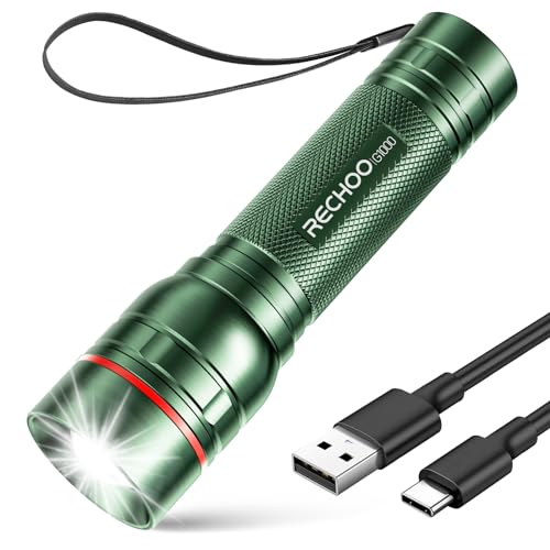 Rechargeable Flashlights High Lumens, G1000 Super Bright Flash Light, Small Zoomable LED Flashlight with 3 Lighting Modes, Portable Tactical Flashlight for Camping Essentials (Battery Included)-Green - color: Green, size: 1 Pack