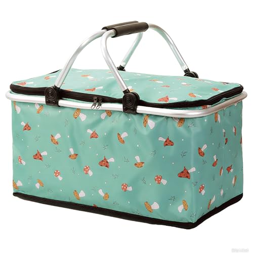 Insulated Picnic Basket for 2, Collapsible Shopping Baskets with 29L Large Market Basket with Handles, Folding Grocery Basket for Picnic Travel Food Delivery Market Shopping Bright Green - color: Cyan