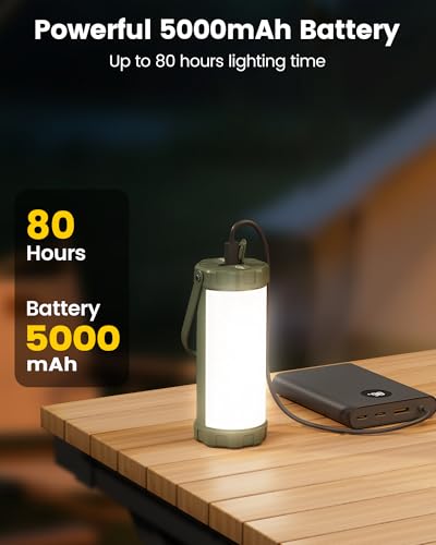 Glocusent 106 LED Camping Lights, Up to 80Hrs, 5000mAh Camping Lantern Rechargeable with 5 Brightness 3 Modes & SOS, IP68 Waterproof, Max 1200LM, Lanterns for Power Outages Hiking Emergency Hurricane - color: Green