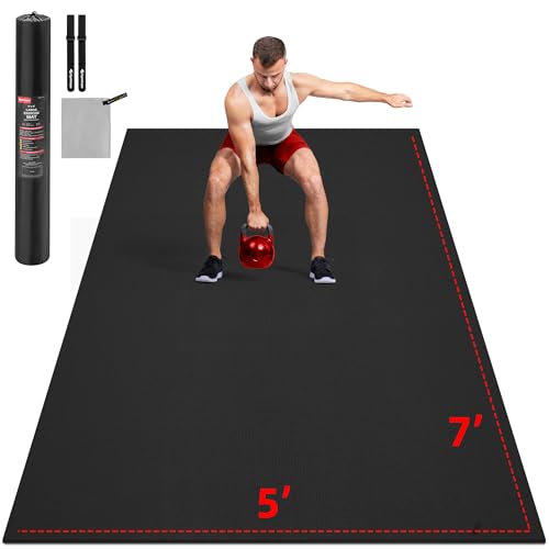 GymCope Extra Large Exercise Mat, 10'x6'/9'x6'/8'x6'/7'x5'/6'x4'(8mm) Thick Workout Mat for Home Gym & Garage Flooring, Shoe-Friendly, High-Density, MMA, HIIT, Weight Lifting, Cardio&Strength - color: 7'x5'x8mm-Black