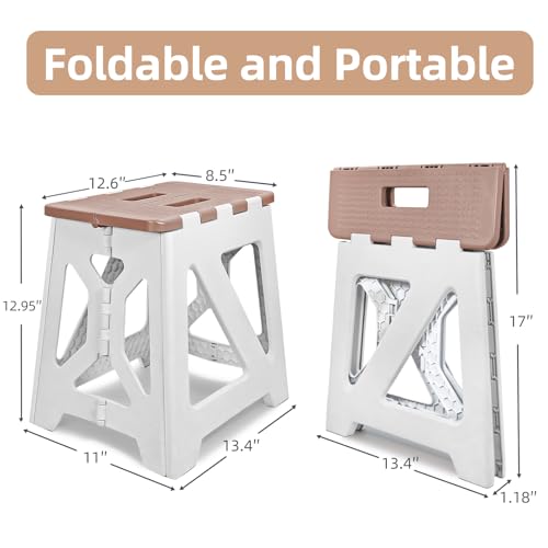 neotidy Foldable Step Stool (1 Pack), 12.9” Tall up to 300 lb Sturdy Plastic Folding Step Stool for Adults Kitchen Bathroom, Portable Small Stool Travel Foot Stool Brown - color: Brown