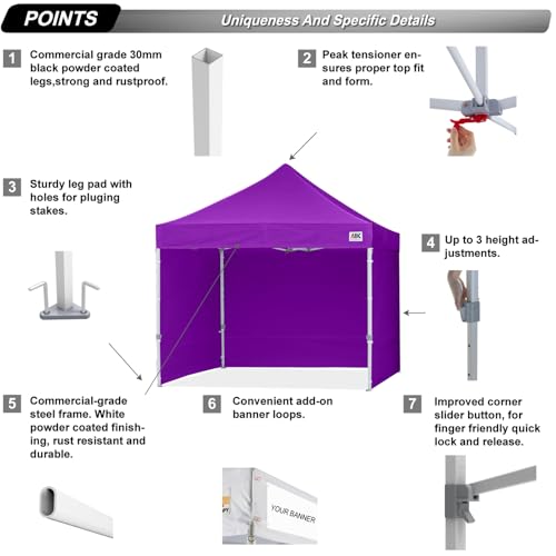ABCCANOPY Easy Pop Up Canopy Tent with Sidewalls 10x10 Commercial -Series, Purple - color: purple, size: 10X10
