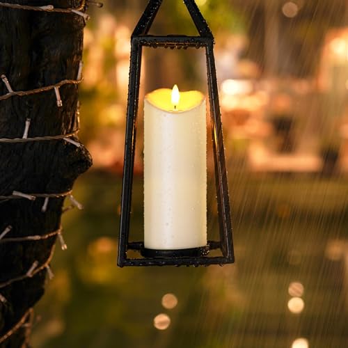Homemory Outdoor Waterproof LED Candles, Battery Operated with Remote and Timers, Electric Fake Plastic Pillar Candles, Ivory White, Set of 2 - color: Ivory White, size: D3"xH8"8"