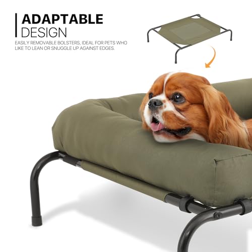 MoNiBloom Outdoor Elevated Dog Bed w/Removable Bolster, Portable Raised Outdoor Dog Bed with Stable Anti-Slip Feet & Breathable Mesh, 42 Inches Length, Dark Green - color: Dark Green, size: 42"L