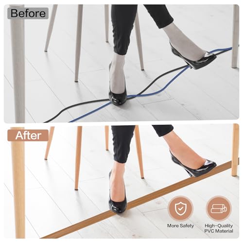 Floor Cord Cover Self Adhesive Cord Hider Floor Extension Cord Covers for Floor Power Cord Protector Cable Management Prevent Cable Trips Cable Cavity 0.32" W x 0.32" H (Light Brown Wood, 3.3Ft) - color: Light Brown Wood, size: 0.79" X 3.3'