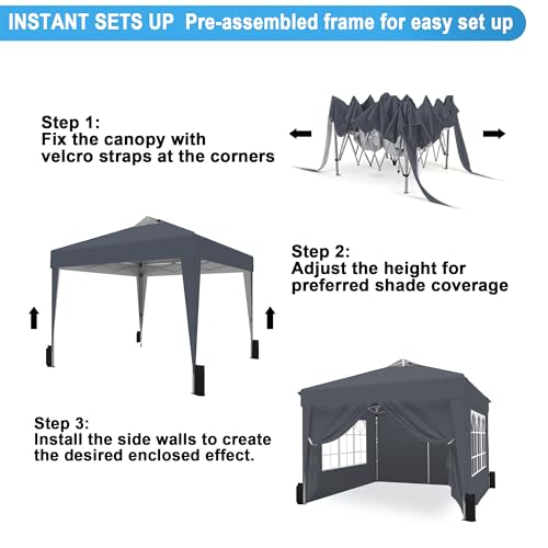 SANWAY 10x10 Pop Up Canopy Tent with Sidewalls x 4 – Easy Setup Canopy Tent, Waterproof, UV-Resistant, Portable with Carry Bag for Outdoor Events, Camping, and Backyard Parties – Dark Gray - color: Dark Gray