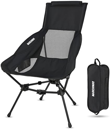 MARCHWAY Lightweight Folding High Back Camping Chair with Head Support, Stable Portable Compact for Outdoor Camp, Travel, Beach, Picnic, Festival, Hiking, Backpacking (Highback Black) - color: Highback Black